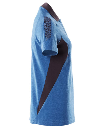 Azure Blue Dark Navy Coloured Mascot Workwear Womens Accelerate Polo Shirt on white background 