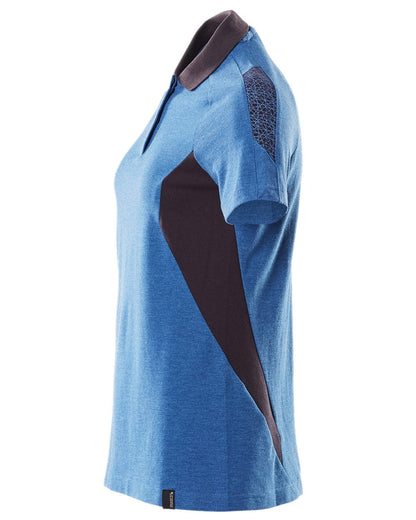 Azure Blue Dark Navy Coloured Mascot Workwear Womens Accelerate Polo Shirt on white background 