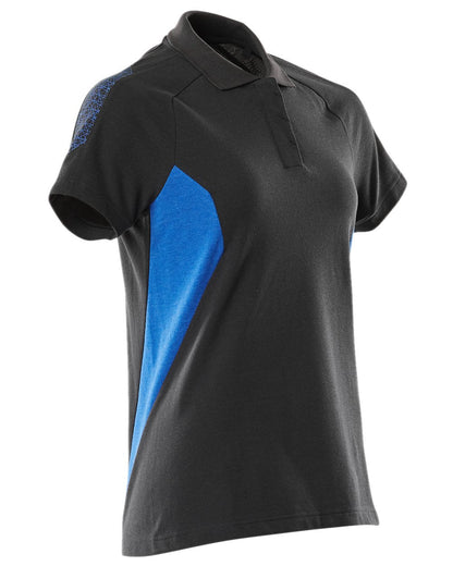 Dark Navy Azure Blue Coloured Mascot Workwear Womens Accelerate Polo Shirt on white background 