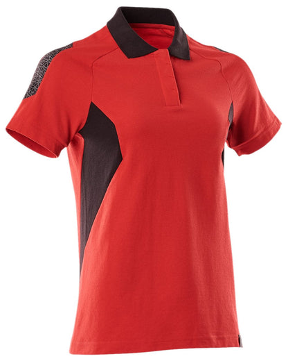 Traffic Red Black Coloured Mascot Workwear Womens Accelerate Polo Shirt on white background 