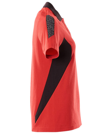 Traffic Red Black Coloured Mascot Workwear Womens Accelerate Polo Shirt on white background 