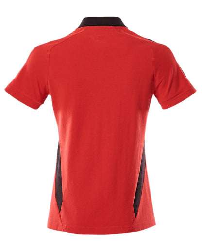 Traffic Red Black Coloured Mascot Workwear Womens Accelerate Polo Shirt on white background 