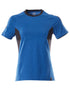 Azure Blue Dark Navy Coloured Mascot Workwear Womens Accelerate Round Neck T-Shirt on white background 
