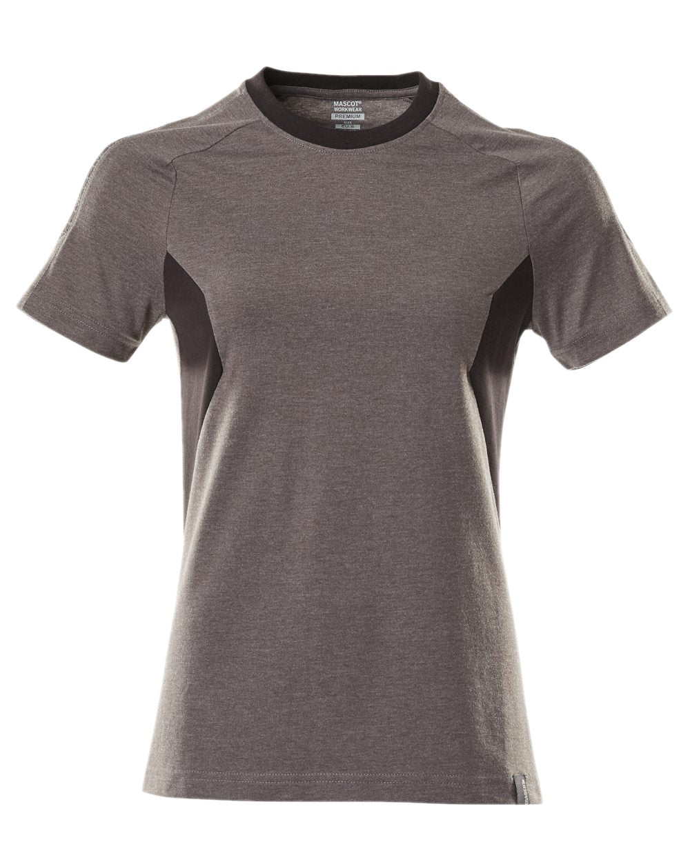 Dark Anthracite Black Coloured Mascot Workwear Womens Accelerate Round Neck T-Shirt on white background 