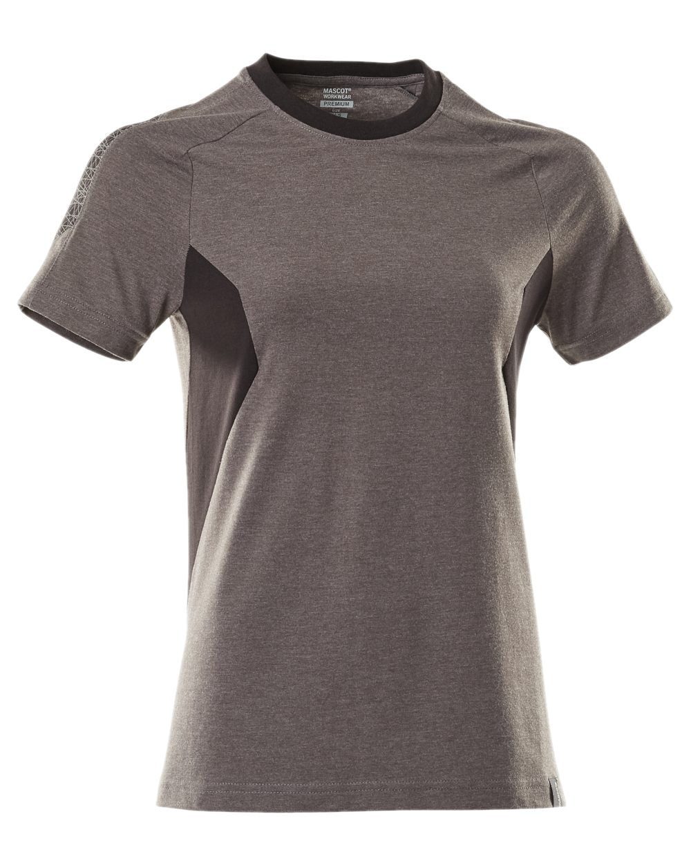 Dark Anthracite Black Coloured Mascot Workwear Womens Accelerate Round Neck T-Shirt on white background 