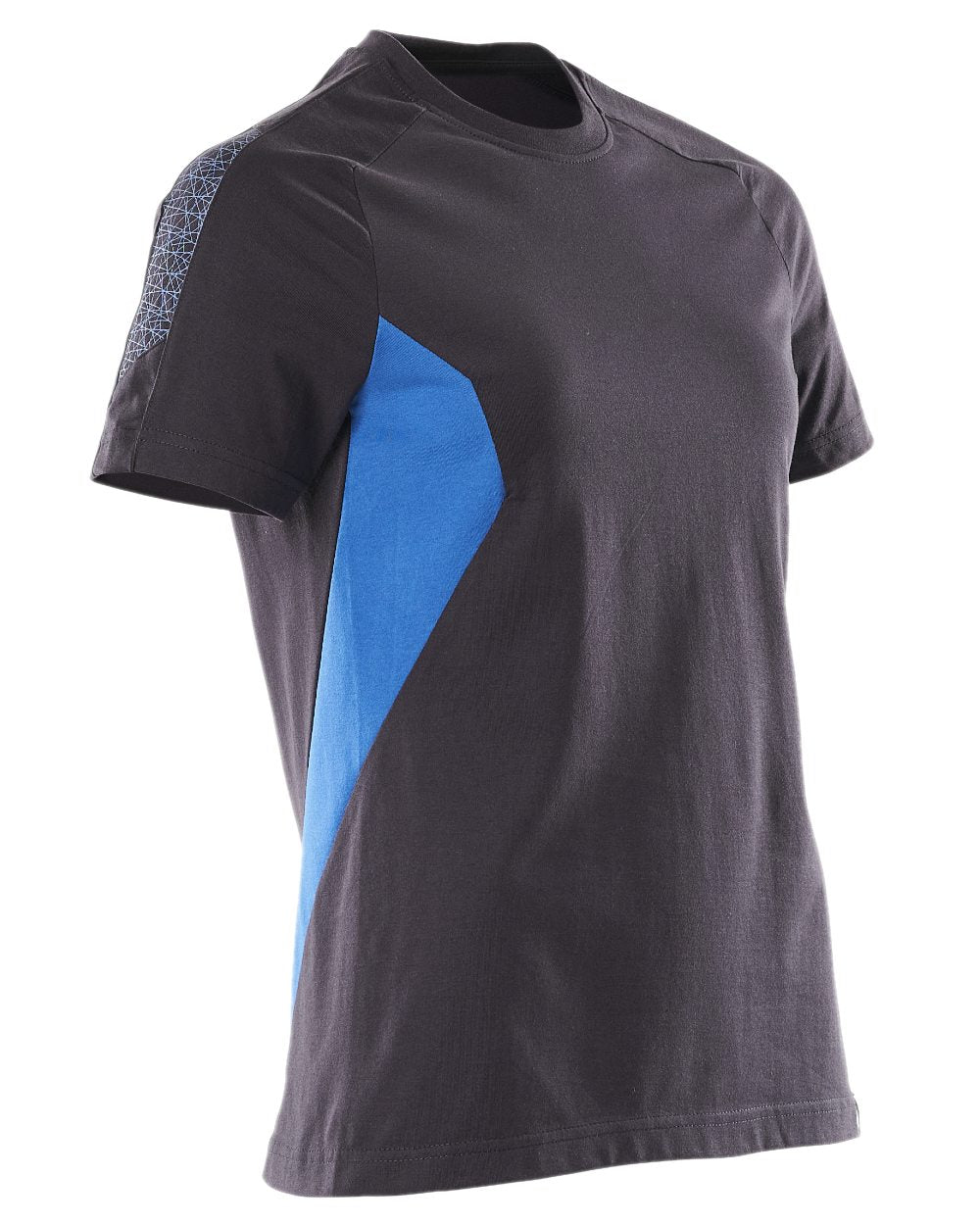 Dark Navy Azure Blue Coloured Mascot Workwear Womens Accelerate Round Neck T-Shirt on white background 