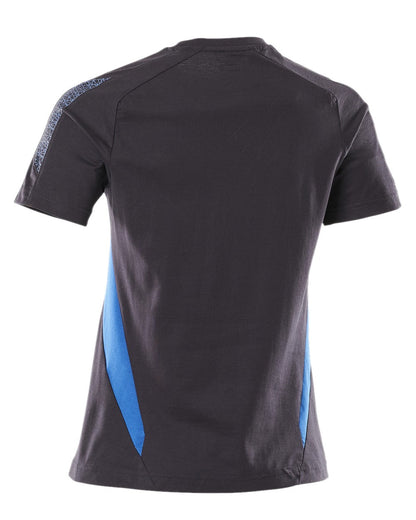 Dark Navy Azure Blue Coloured Mascot Workwear Womens Accelerate Round Neck T-Shirt on white background 