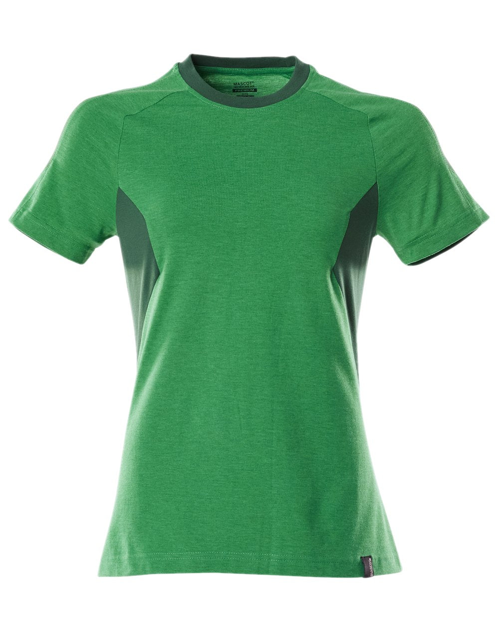 Grass Green Coloured Mascot Workwear Womens Accelerate Round Neck T-Shirt on white background 
