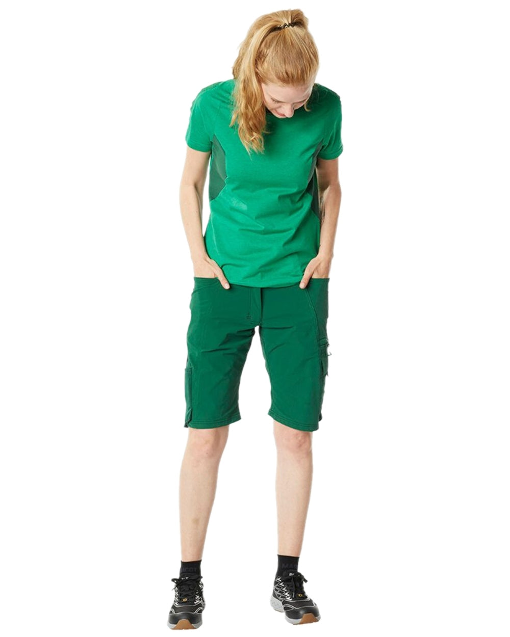 Grass Green Coloured Mascot Workwear Womens Accelerate Round Neck T-Shirt on white background 