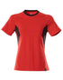 Traffic Red Black Coloured Mascot Workwear Womens Accelerate Round Neck T-Shirt on white background 