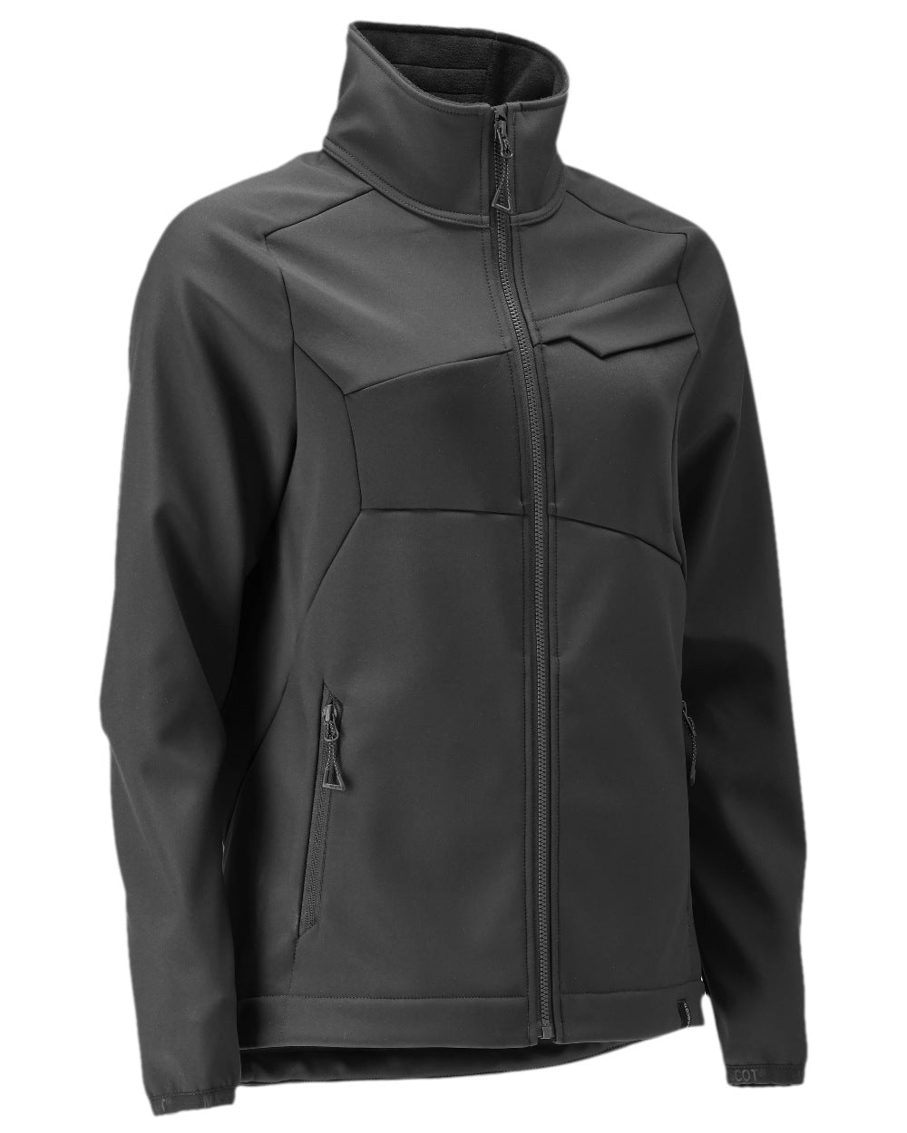 Black Coloured Mascot Workwear Womens Accelerate Softshell Jacket on white background 