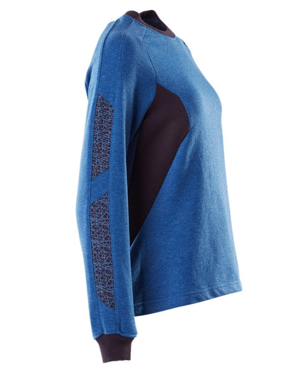 Azure Blue Dark Navy Coloured Mascot Workwear Womens Accelerate Sweatshirt on white background 