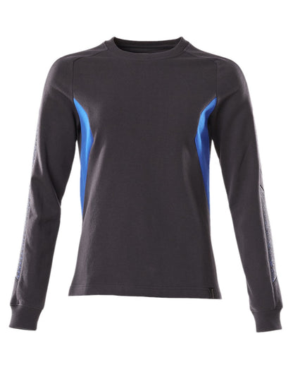 Dark Navy Azure Blue Coloured Mascot Workwear Womens Accelerate Sweatshirt on white background 