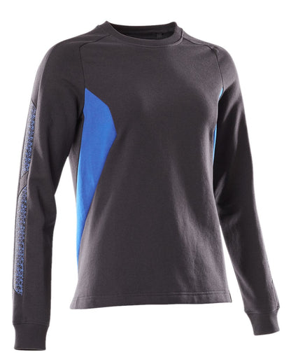 Dark Navy Azure Blue Coloured Mascot Workwear Womens Accelerate Sweatshirt on white background 