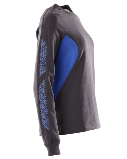 Dark Navy Azure Blue Coloured Mascot Workwear Womens Accelerate Sweatshirt on white background 