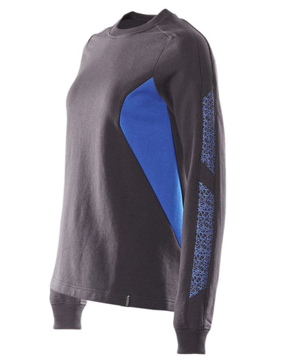 Dark Navy Azure Blue Coloured Mascot Workwear Womens Accelerate Sweatshirt on white background 