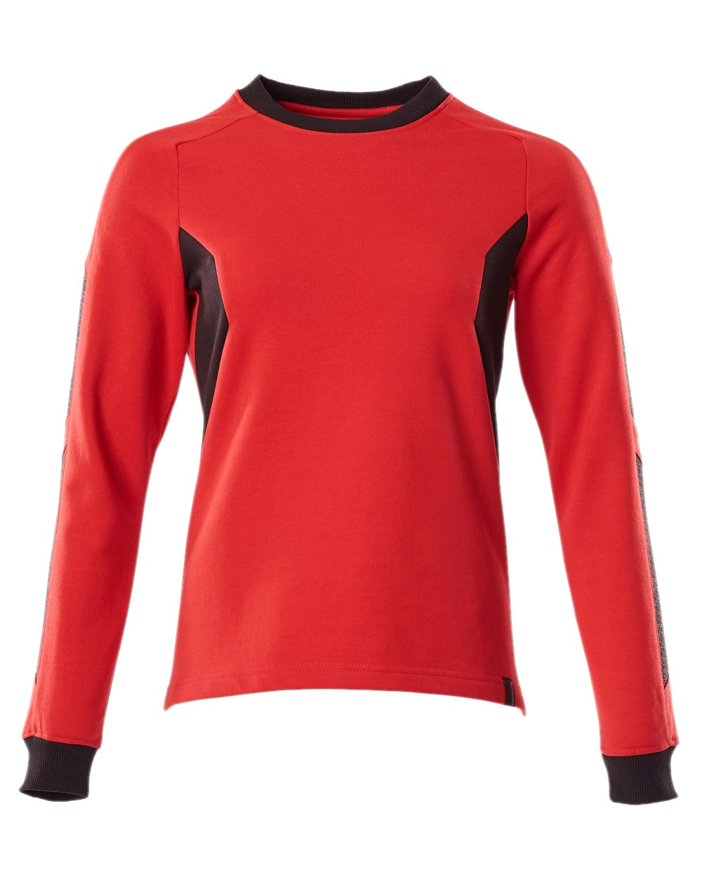 Traffic Red Black Coloured Mascot Workwear Womens Accelerate Sweatshirt on white background 