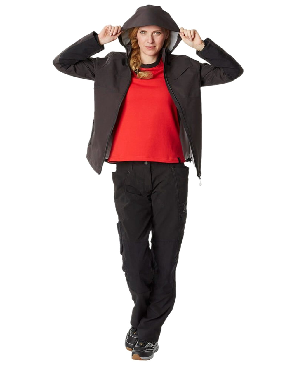 Traffic Red Black Coloured Mascot Workwear Womens Accelerate Sweatshirt on white background 