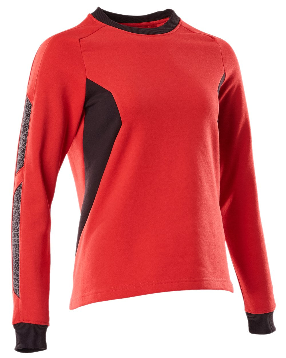 Traffic Red Black Coloured Mascot Workwear Womens Accelerate Sweatshirt on white background 