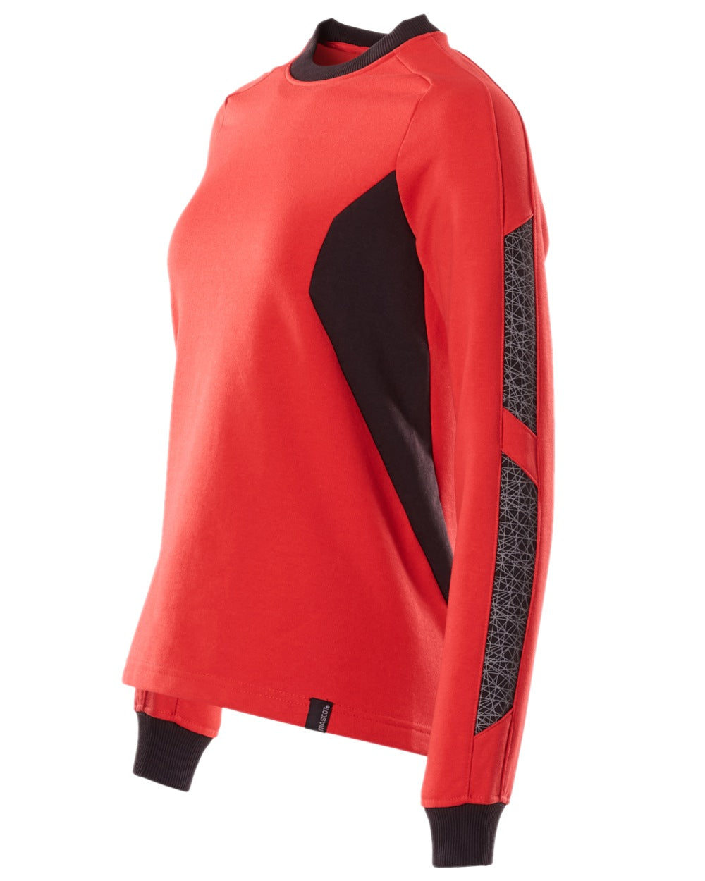 Traffic Red Black Coloured Mascot Workwear Womens Accelerate Sweatshirt on white background 