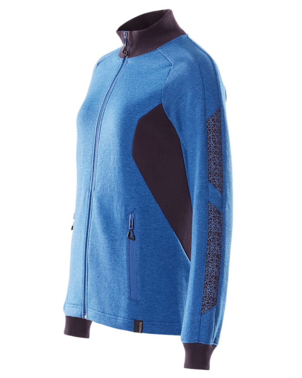 Azure Blue Dark Navy Coloured Mascot Workwear Womens Accelerate Sweatshirt With Zipper on white background 