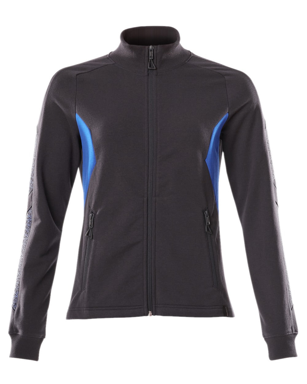 Dark Navy Azure Blue Coloured Mascot Workwear Womens Accelerate Sweatshirt With Zipper on white background 