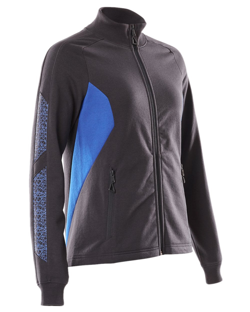 Dark Navy Azure Blue Coloured Mascot Workwear Womens Accelerate Sweatshirt With Zipper on white background 