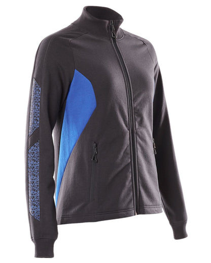 Dark Navy Azure Blue Coloured Mascot Workwear Womens Accelerate Sweatshirt With Zipper on white background 