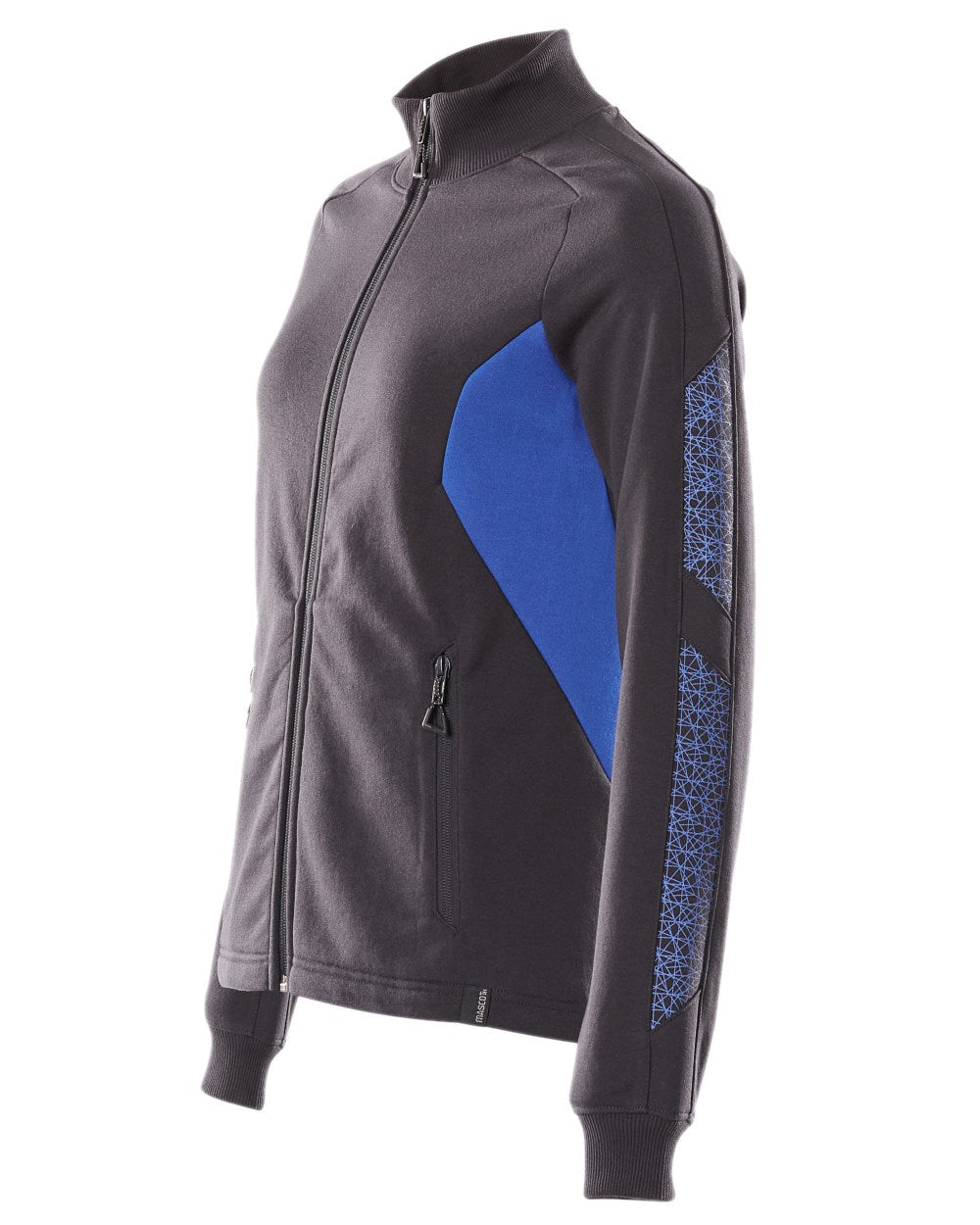 Dark Navy Azure Blue Coloured Mascot Workwear Womens Accelerate Sweatshirt With Zipper on white background 