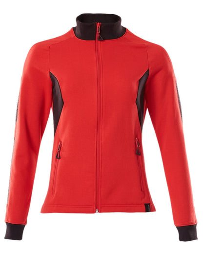 Traffic Red Black Coloured Mascot Workwear Womens Accelerate Sweatshirt With Zipper on white background 