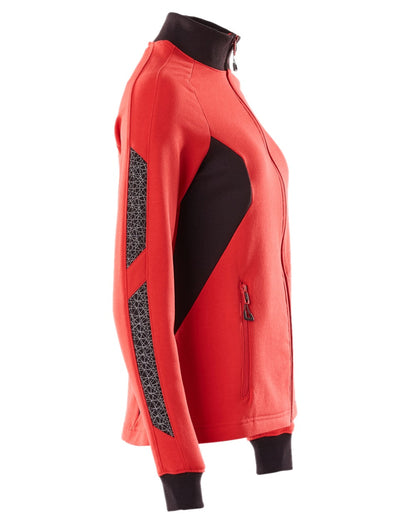 Traffic Red Black Coloured Mascot Workwear Womens Accelerate Sweatshirt With Zipper on white background 