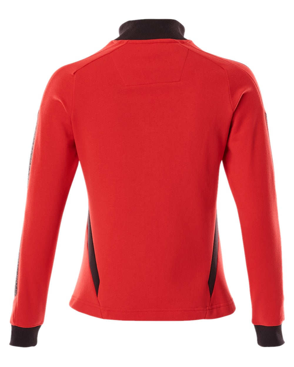 Traffic Red Black Coloured Mascot Workwear Womens Accelerate Sweatshirt With Zipper on white background 
