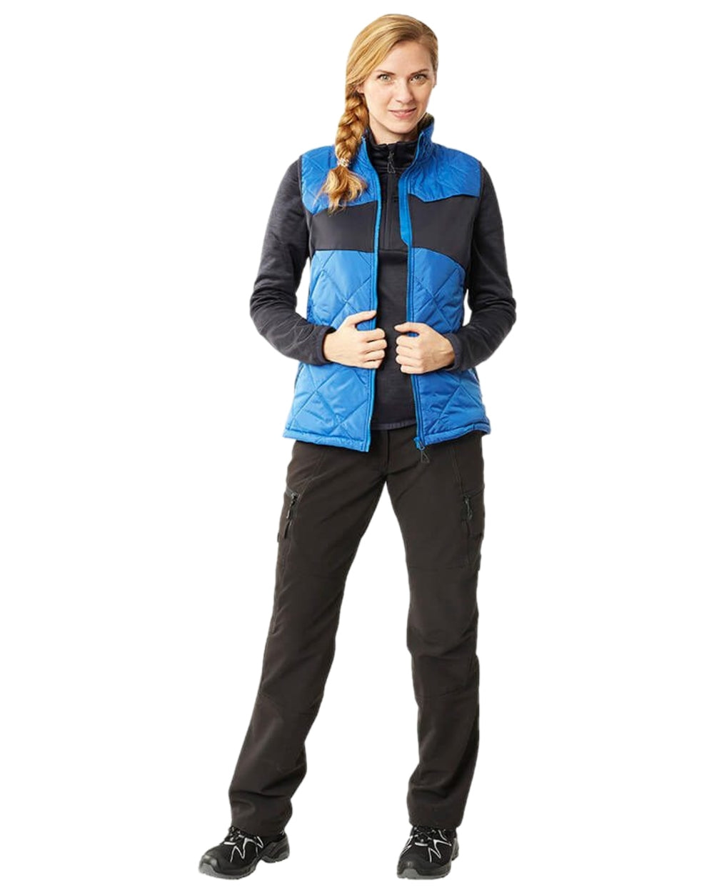 Azure Blue Dark Navy Coloured Mascot Workwear Womens Accelerate Thermal Gilet on white background 
