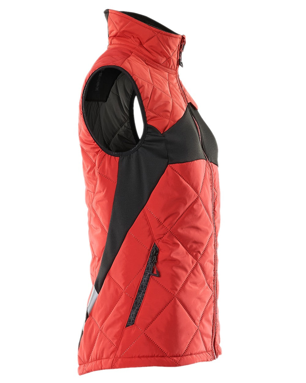 Traffic Red Black Coloured Mascot Workwear Womens Accelerate Thermal Gilet on white background 