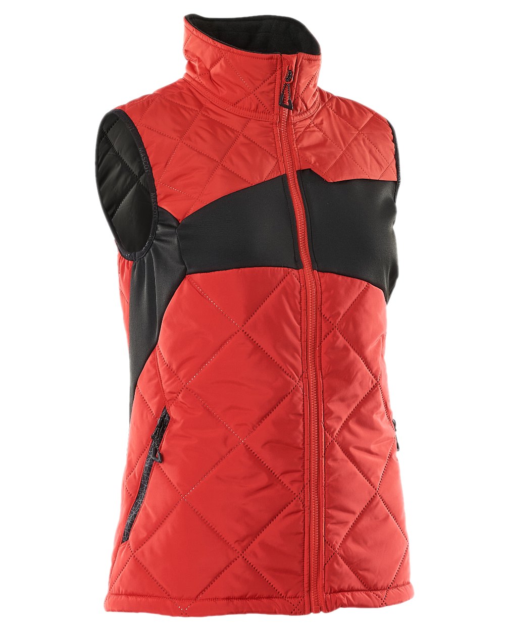 Traffic Red Black Coloured Mascot Workwear Womens Accelerate Thermal Gilet on white background 