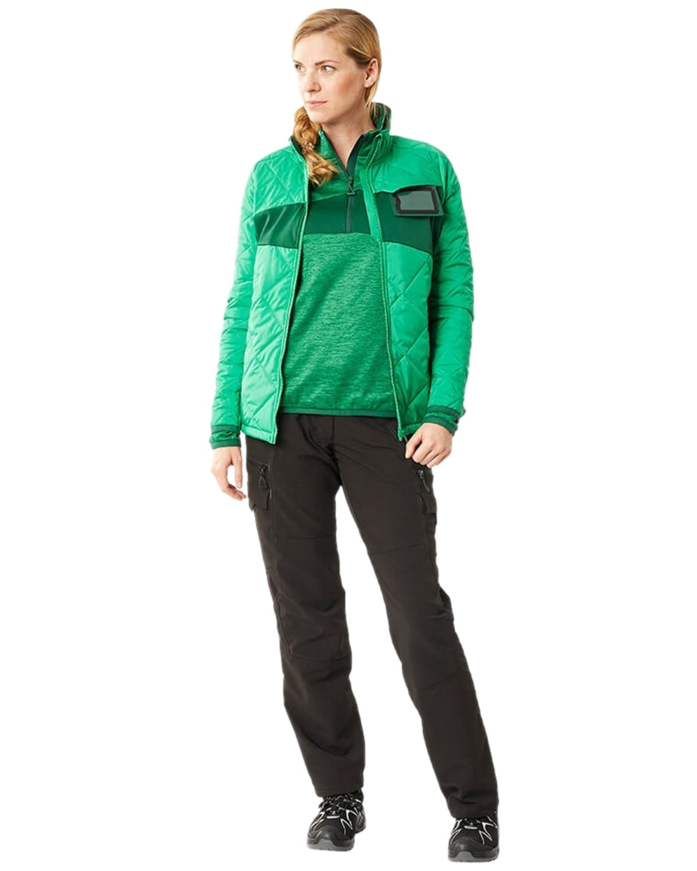Grass Green Coloured Mascot Workwear Womens Accelerate Thermal Jacket on white background 
