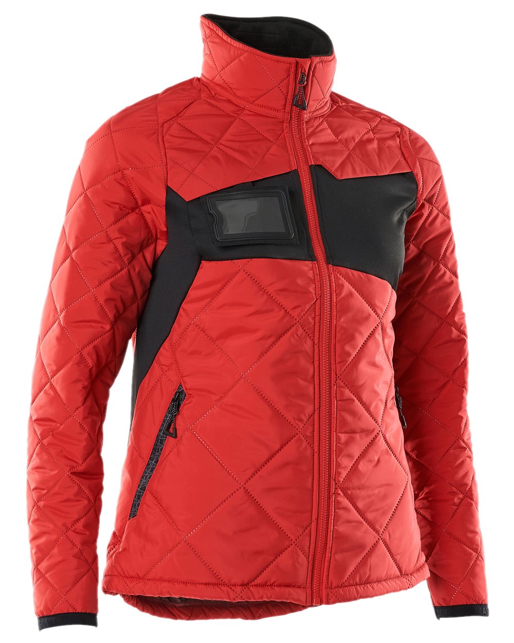 Traffic Red Black Coloured Mascot Workwear Womens Accelerate Thermal Jacket on white background 