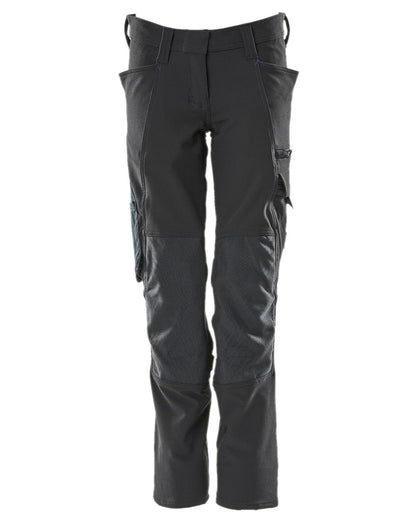 Dark Navy Coloured Mascot Workwear Womens Accelerate Trousers With Kneepad Pockets on white background 