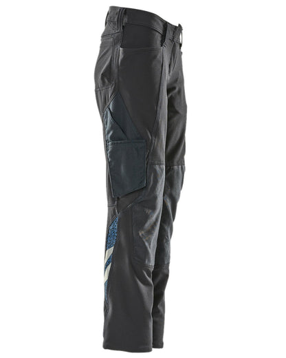 Dark Navy Coloured Mascot Workwear Womens Accelerate Trousers With Kneepad Pockets on white background 