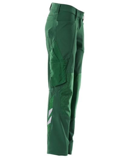 Green Coloured Mascot Workwear Womens Accelerate Trousers With Kneepad Pockets on white background 