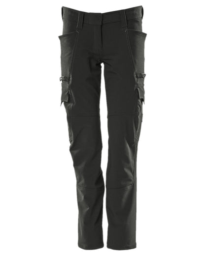Black Coloured Mascot Workwear Womens Accelerate Trousers With Thigh Pockets on white background 