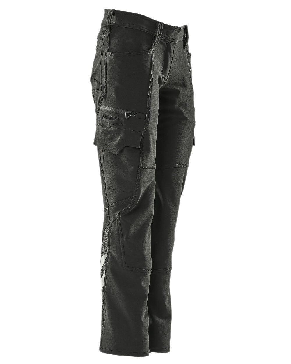 Black Coloured Mascot Workwear Womens Accelerate Trousers With Thigh Pockets on white background 