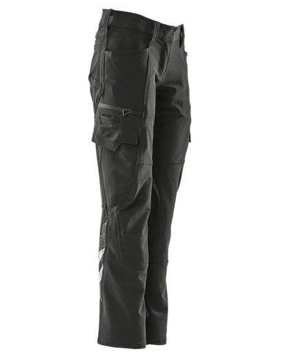Black Coloured Mascot Workwear Womens Accelerate Trousers With Thigh Pockets on white background 