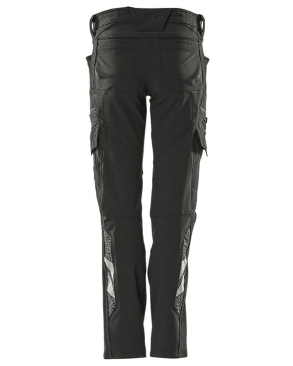 Black Coloured Mascot Workwear Womens Accelerate Trousers With Thigh Pockets on white background 