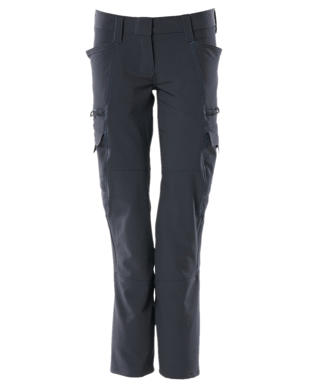 Dark Navy Coloured Mascot Workwear Womens Accelerate Trousers With Thigh Pockets on white background 