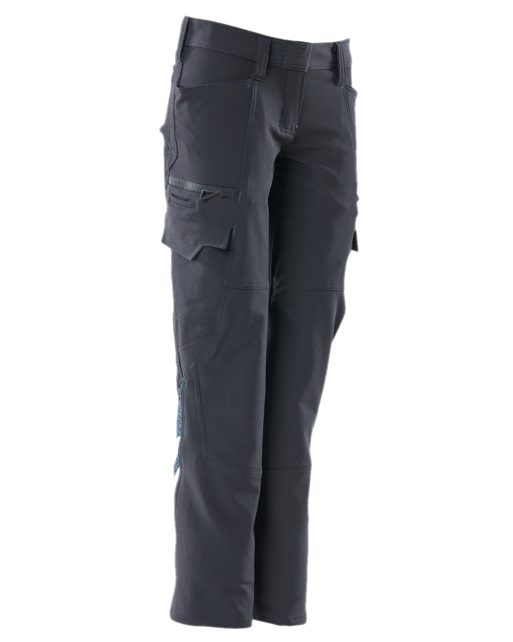 Dark Navy Coloured Mascot Workwear Womens Accelerate Trousers With Thigh Pockets on white background 