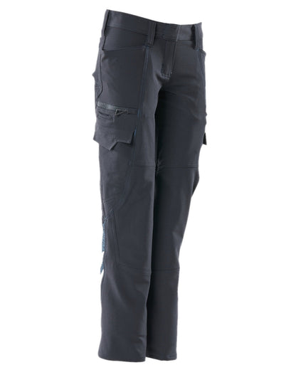 Dark Navy Coloured Mascot Workwear Womens Accelerate Trousers With Thigh Pockets on white background 