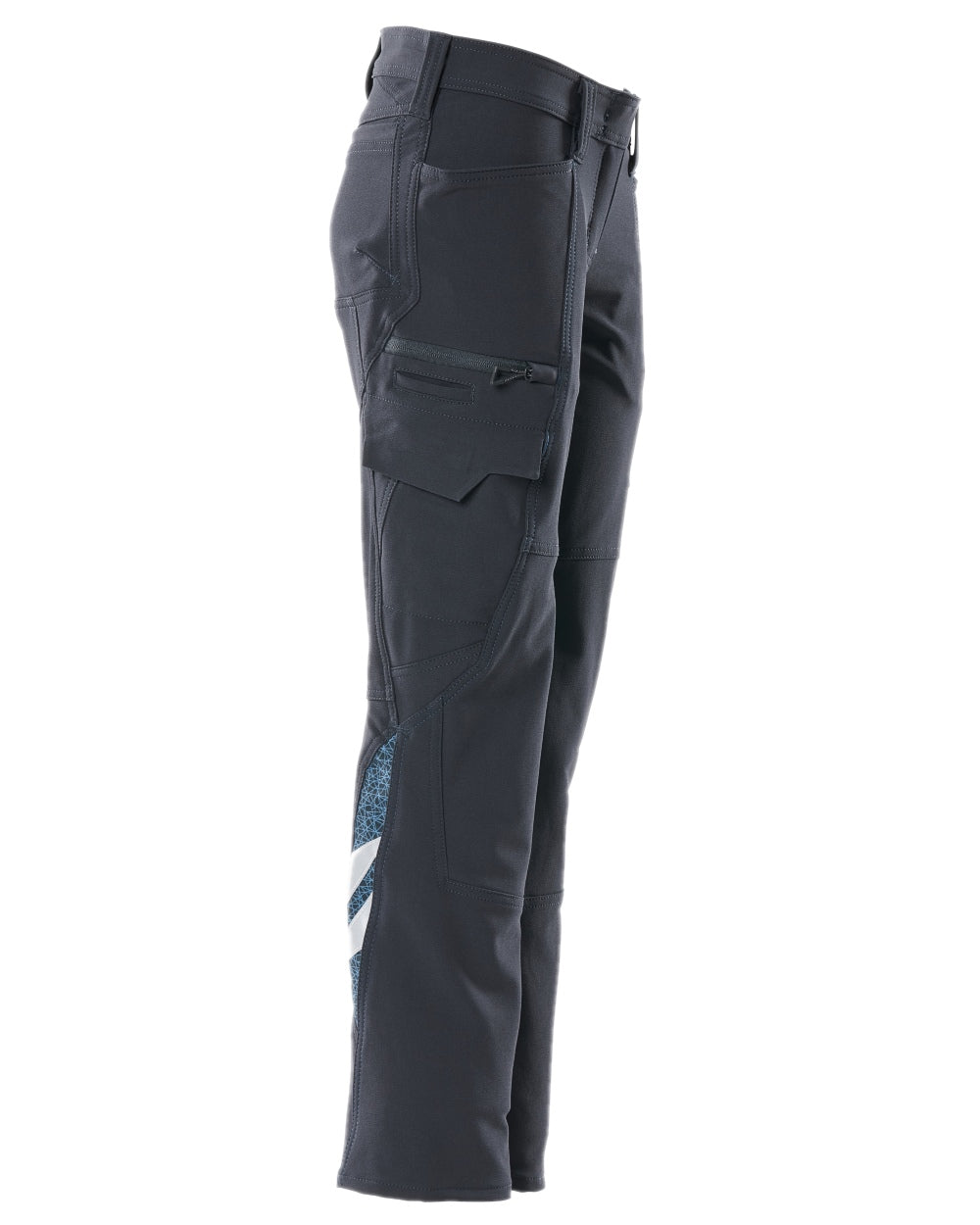 Dark Navy Coloured Mascot Workwear Womens Accelerate Trousers With Thigh Pockets on white background 