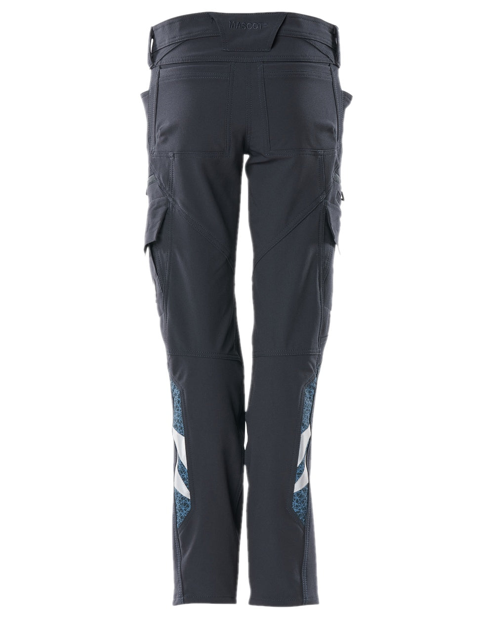 Dark Navy Coloured Mascot Workwear Womens Accelerate Trousers With Thigh Pockets on white background 