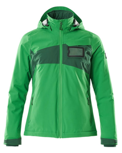 Grass Green Green Coloured Mascot Workwear Womens Accelerate Waterproof Winter Jacket on white background 